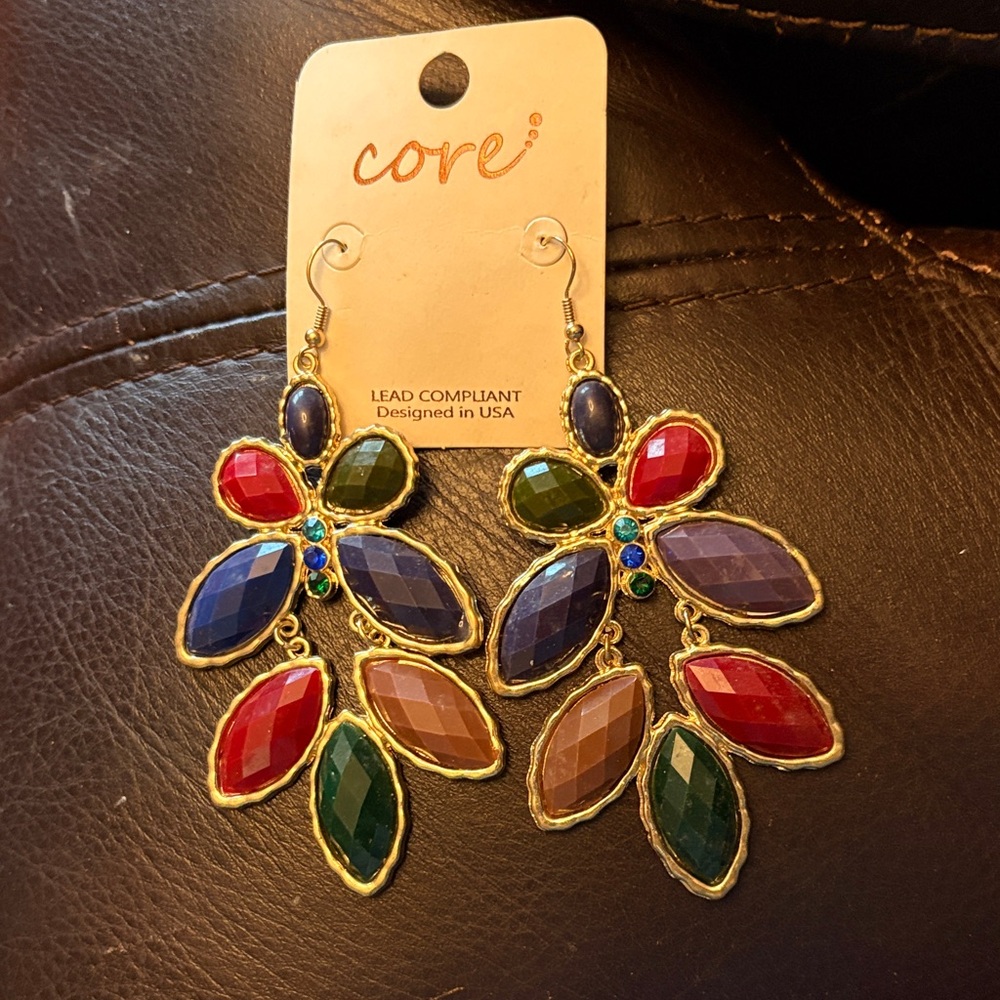 Core Multicolor Faceted Drop Earrings with Gold Trim